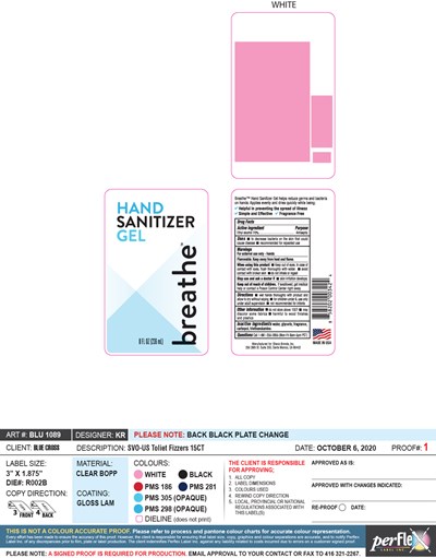 Breathe Hand Santizer (Blu 1089 Breathe Hand Sanitizer Gel 8oz)